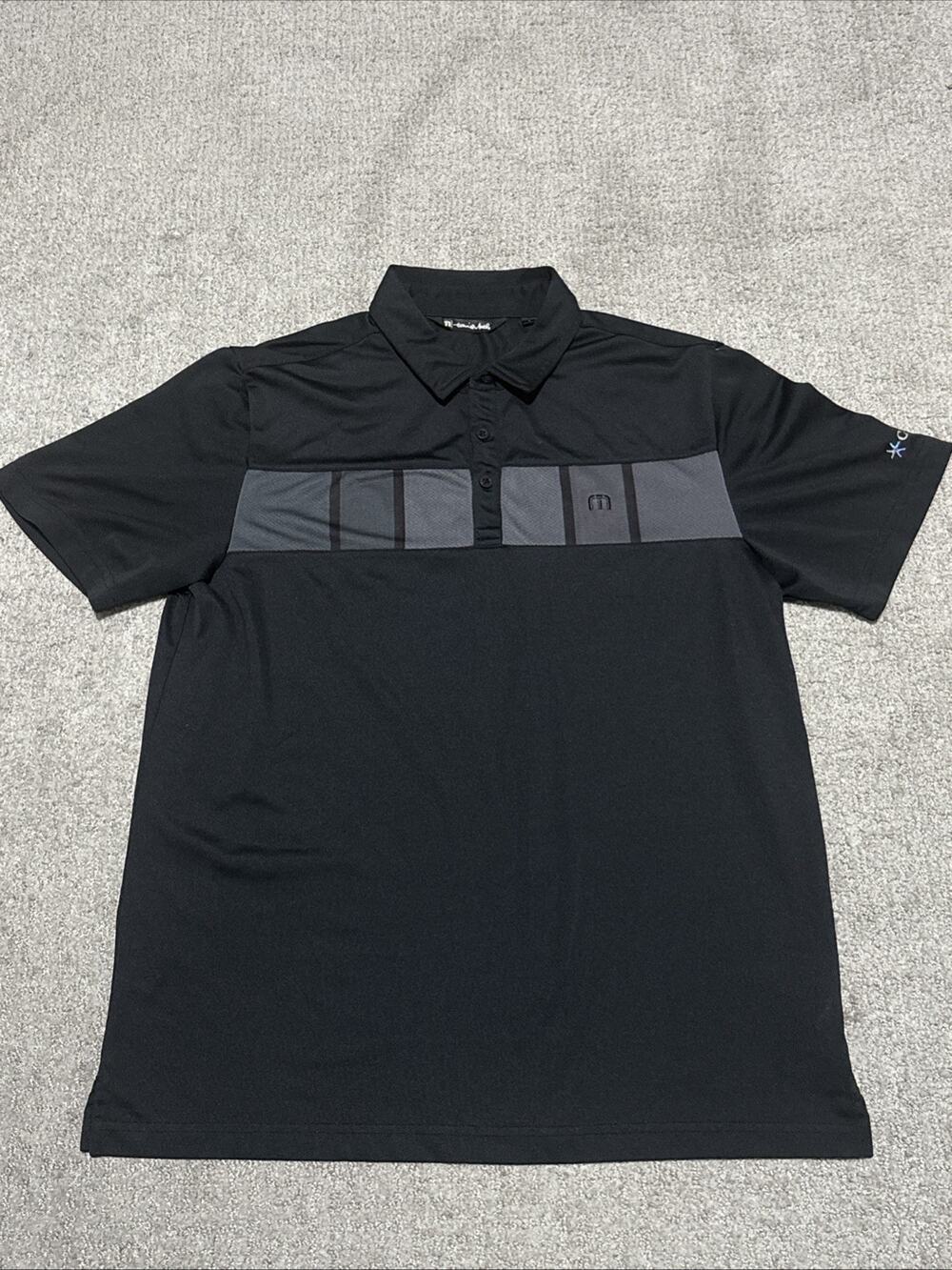 TravisMathew Men's Large Cabana Chest Stripe Golf Polo Shirt Black Grey